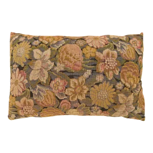 1910 Decorative Antique Jacquard Tapestry Pillow with Floral Elements Allover