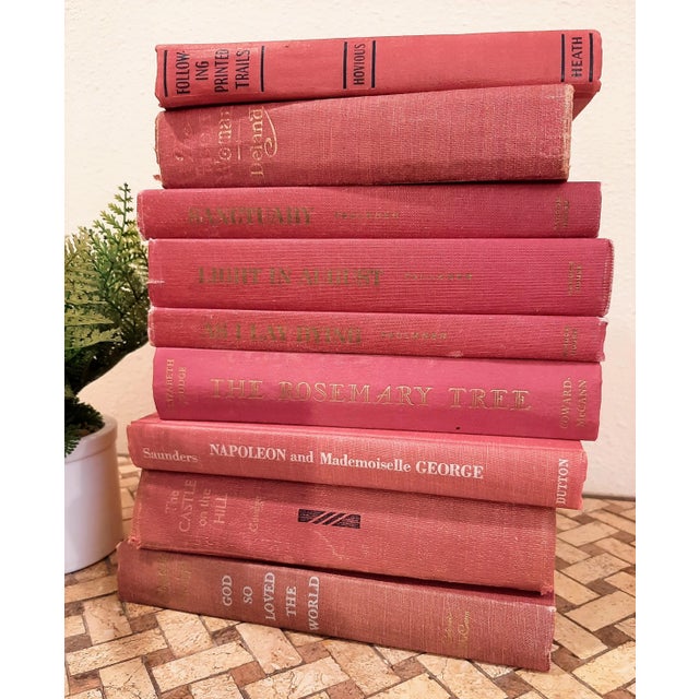 Vintage Library Book Stack Red Gold Maroon Books For Sale - Image 4 of 7