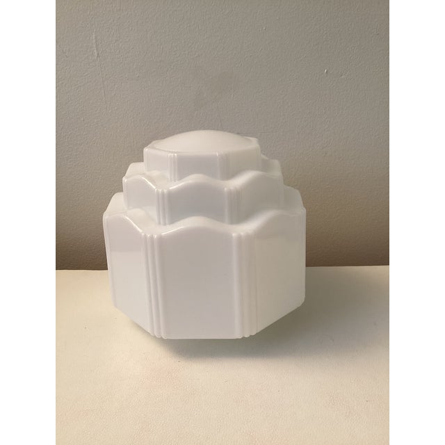 1930s Art Deco Stepped Skyscraper Milk Glass Shade For Sale - Image 4 of 11