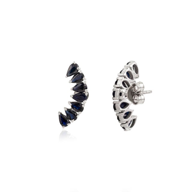 Sterling Silver Teardrop Blue Sapphire Ear Climber Earrings- 2 Pieces For Sale - Image 4 of 8