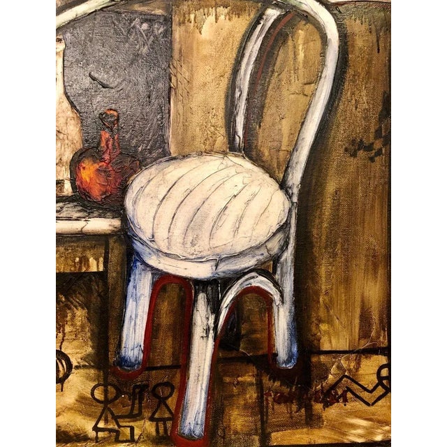 Modern Vitaly Dlugy White Chair, 1989 Oil on Canvas For Sale - Image 3 of 13