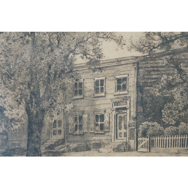Gray Antique Ernest C Rost Ns Packard Home of Walt Whitman Mickle Street Etching 19", Framed For Sale - Image 8 of 11