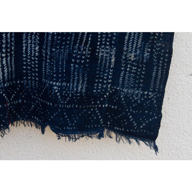 Midnight Grid Indigo Mud Cloth Throw For Sale - Image 4 of 7