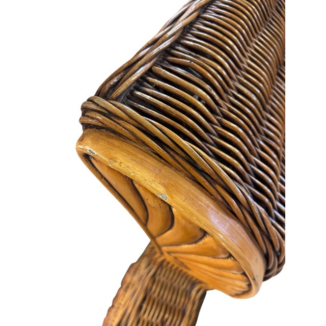 Late 20th Century Carved British Colonial Wicker Club Chair by Acacia Furniture & Two Leather Pillows For Sale - Image 12 of 12