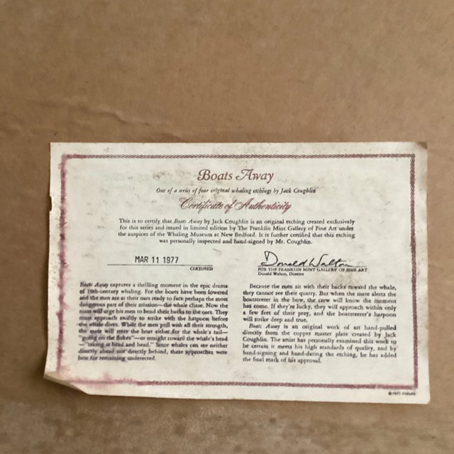 Vintage Etching “ Boats Away “ by Jack Coughlin With Certificate of Authenticity Circa 1977 For Sale - Image 12 of 12