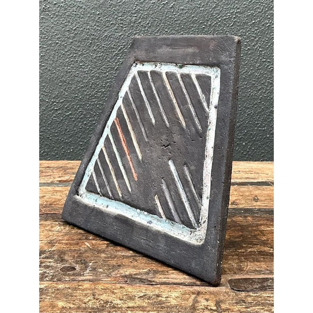 Black Vintage Geometric Patterned Ceramic Tile For Sale - Image 8 of 12