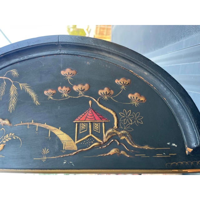 Chinoiserie Vintage Hand-Painted Black Chinoiserie Mirror – Solid Wood, Mid-20th Century For Sale - Image 3 of 13