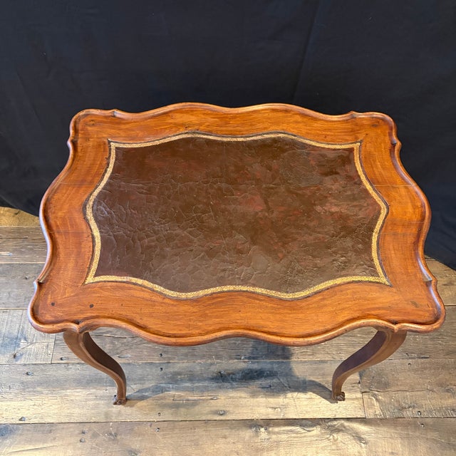 Antique French Louis XV Side Table or Desk With Inlaid Embossed Leather Top For Sale - Image 10 of 12
