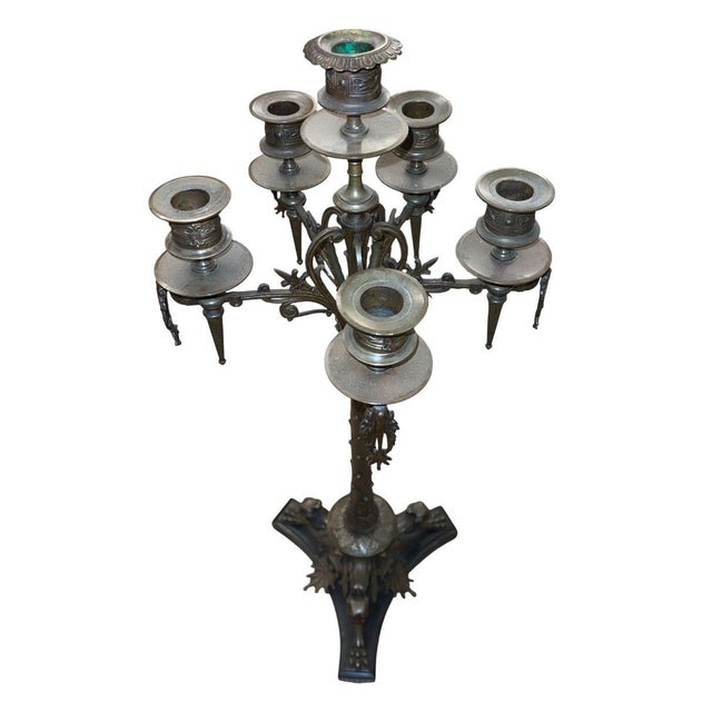 French Pair of Late 19th Century French Bronze Candelabras on Black Marble Bases For Sale - Image 3 of 13