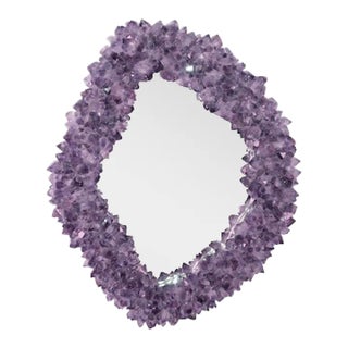 Amethyst Encrusted Violet Denis Mirror by Marjorie Skouras, 21"x24" For Sale