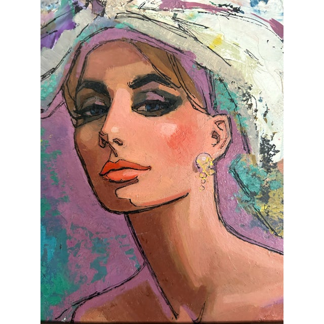 1960s Original 1960’s Impressionist Portrait of Las Vegas Showgirl Oil Painting on Panel For Sale - Image 5 of 6