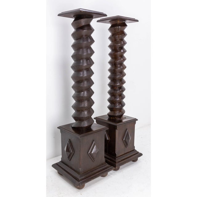 19th Century French Wine Press Screw Pedestals Plant Holders, Set of 2 For Sale - Image 3 of 11