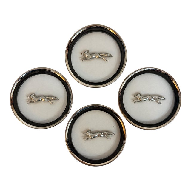 Running Fox Coasters With Black & Silver-Tone Frames – Set of 4 For Sale