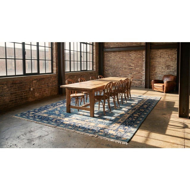 Cornflower Blue Antique Chinese Peking Rug For Sale - Image 8 of 9