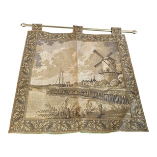 Vintage 1960s Belgium Tapestry with Brass Rod For Sale