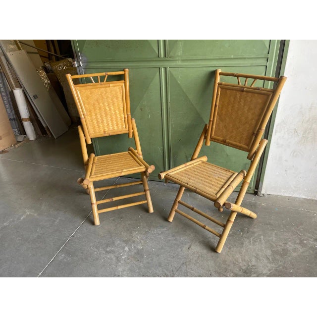 Set of Bamboo Rattan Folding Chairs, 1960s For Sale - Image 9 of 13