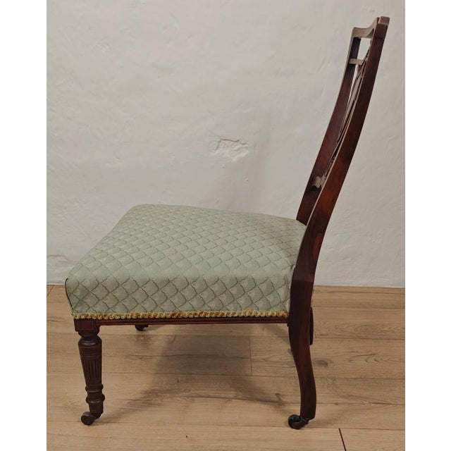 Edwardian Nursing Chair with Inlaid Motif Castors Upholstery, 1910 For Sale - Image 12 of 15