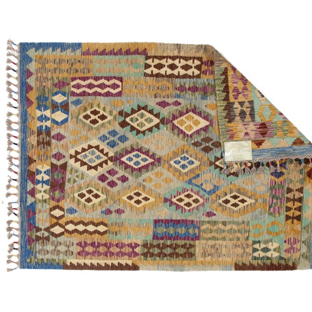 Contemporary Afghan Kilim Handspun Wool Rug - 4′10″ × 6′6″ For Sale - Image 3 of 4