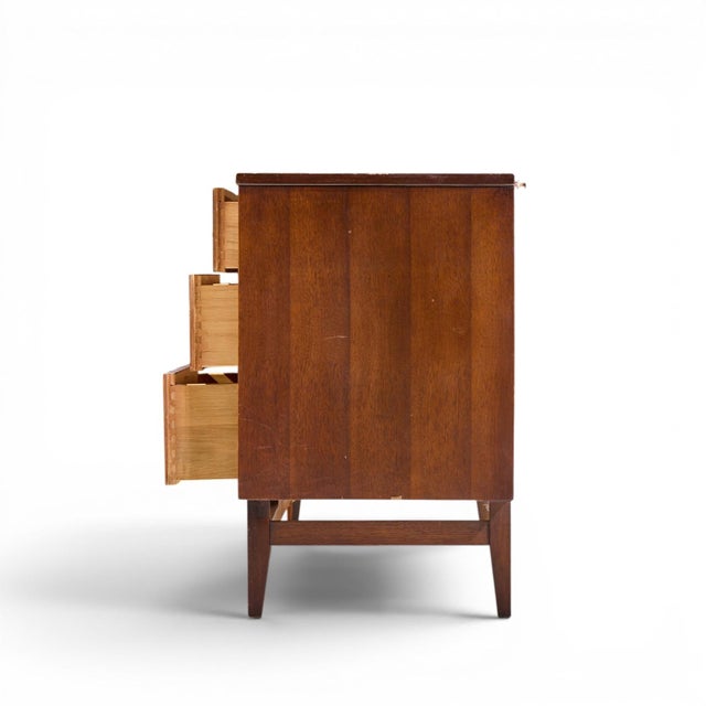 Mid 20th Century Broyhill Brasilia Mid Century Walnut and Brass Lowboy 9 Drawer Dresser For Sale - Image 5 of 10
