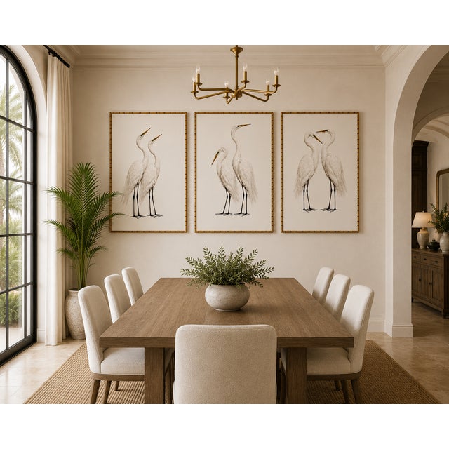 Crane Studies 1 - 3, Neutral Coastal Bird Art Triptych, 40" X 60" For Sale - Image 10 of 12