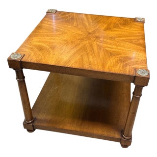 1970s Vintage Heritage Henredon Style 2-Tier Walnut Wood Side End Table For Sale
