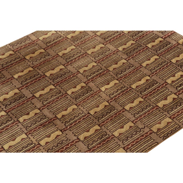 Rug & Kilim 1960s Vintage Deco Rug in Beige-Brown and Red Geometric Pattern For Sale - Image 4 of 7