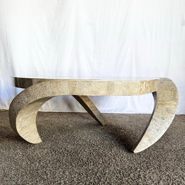 Postmodern Postmodern Maitland Smith Style Sculpted Circular Polished Tessellated Stone Coffee Table For Sale - Image 3 of 12