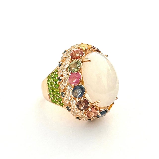 Metal Bochic “Flamenco” Opal & Multi Fancy Color Sapphires Cocktail Ring 18K Gold, Size 5.5 For Sale - Image 7 of 7