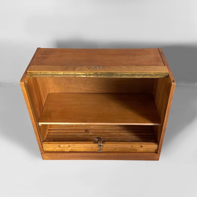 Mid-Century Modern German Archive Cabinets in Wood with Shutter Opening, 1940s, Set of 2 For Sale - Image 6 of 18