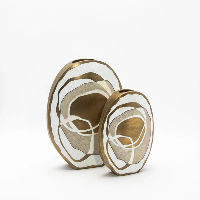 Modern Vase in Shagreen With Shell and Brass Details by R&y Augousti For Sale - Image 9 of 9