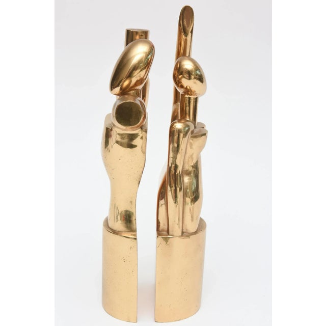 Vintage 1977 Bronze Cubist Signed Rabaey Modernist Sculpture or Bookends Man Woman Pair Of For Sale - Image 11 of 12