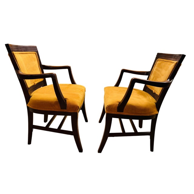 Mid 20th Century Mid-Century Modern Mahogany Upholstered Arm Chairs, a Pair For Sale - Image 4 of 12