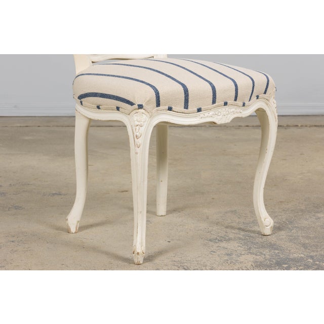 Antique French Louis XV Style Painted Provincial Dining Chairs in Striped Jacquard – Set of 8 For Sale - Image 14 of 18