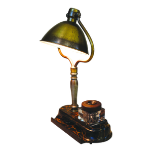 1910s Rare Arts Crafts Bradley Hubbard Brass Tilt Shade Pen Inkwell Cast Iron Student Table Lamp