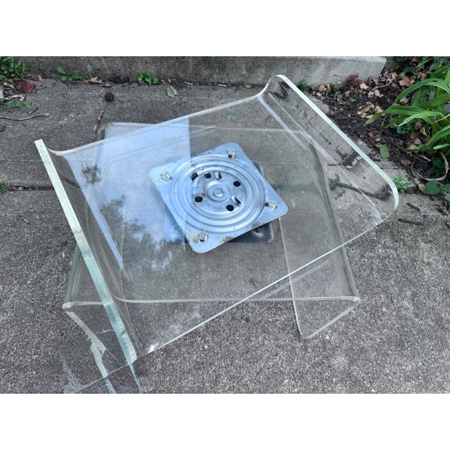 Attributed to Charles Hollis Jones Lucite 1970s Waterfall Swivel Bench or Ottoman For Sale - Image 17 of 17
