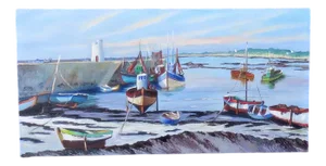 Jean-Pierre Devilliers, Port Scene, Low Tide, Saint Malo, 1980s, Oil on Canvas