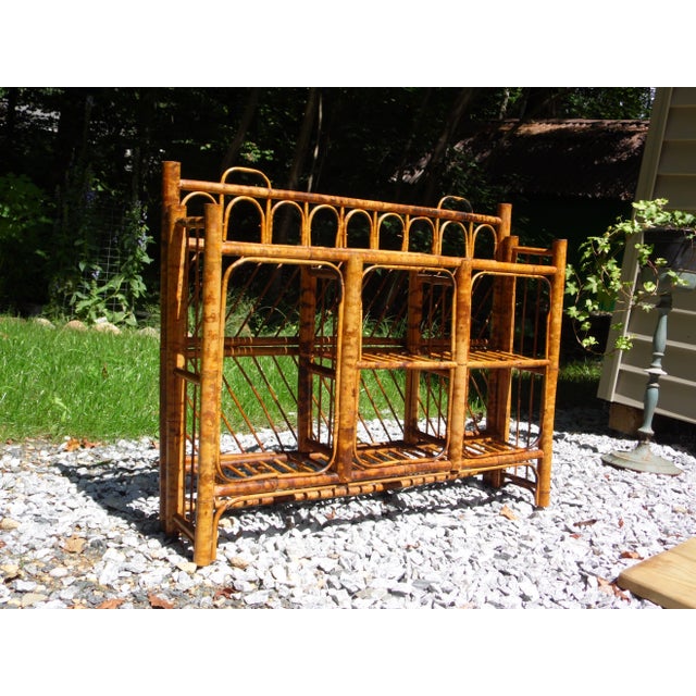 Vintage Mid Century Burnt Bamboo Shelf Hanging Wall Shelf Display Rack Etagere For Sale - Image 4 of 12