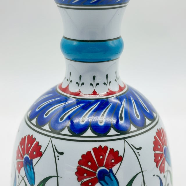 Handmade Ceramic “Bell” Vase (20cm) – Red Carnations & Turquoise Neck – Classical Iznik Vase For Sale - Image 4 of 8