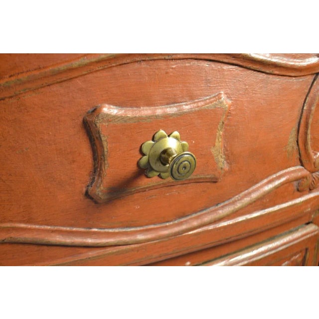 Early 18th Century Louis XIV Regence Commode Painted Ox Blood Red For Sale - Image 5 of 9