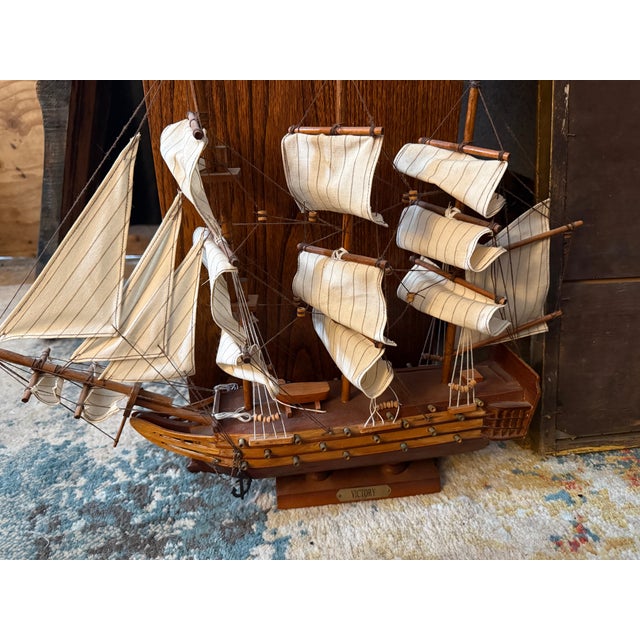 Vintage Handcrafted Wooden HMS Victory Model Ship For Sale - Image 11 of 16