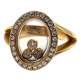 Chopard Happy Diamond 3P Moving Diamond 18k YG Yellow Gold Ring Size 5.75 US For Sale