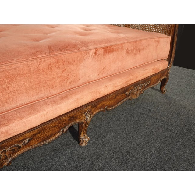 Vintage French Louis XVI Daybed ~ Cane Bed W Orange Velvet ~ Chaise Lounge For Sale - Image 9 of 12