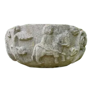 Large Antique Stone Planter With Medieval Hunting Scene