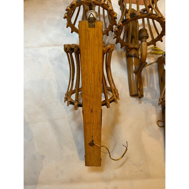 1950s Mid-Century Italian Rattan Bamboo Sconces Attributed to Albini 1950s - Set of 4 For Sale - Image 5 of 8