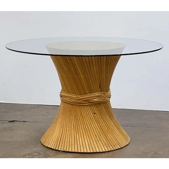Rattan Round or Center Table With Glass Top (Dia 47 1/2) - Attributed to McGuire For Sale - Image 4 of 13