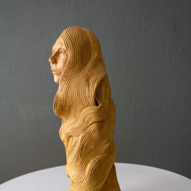 Apricot Terra Cotta Clay Female Bust Figurative Sculpture of a Woman For Sale - Image 8 of 13