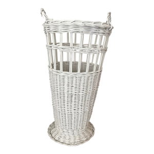 1980s Tall Wicker Handled Basket/Umbrella/Plant Stand