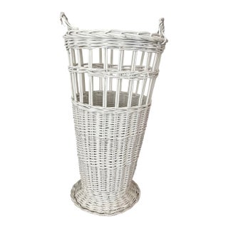 Vintage 1980s Tall Wicker Handled Basket/Umbrella Stand For Sale