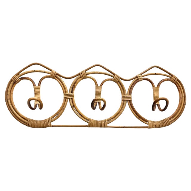 Mid-Century Italian Rattan & Bamboo Coat Hook, 1960s For Sale