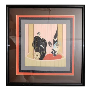 Romain De Tirtoff Erté 1987 Loge De Theatre Art Deco Framed Silk Scarf Wall Art